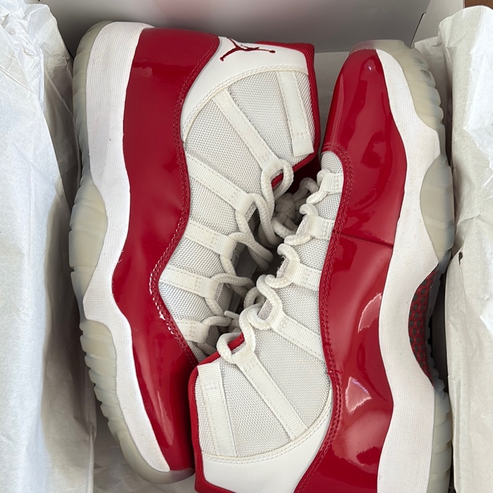 Air Jordan 11 Red and White High-Top Sneakers
